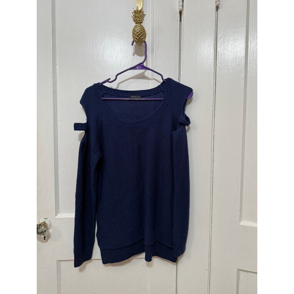 VENUS size large blue open shoulder sweater